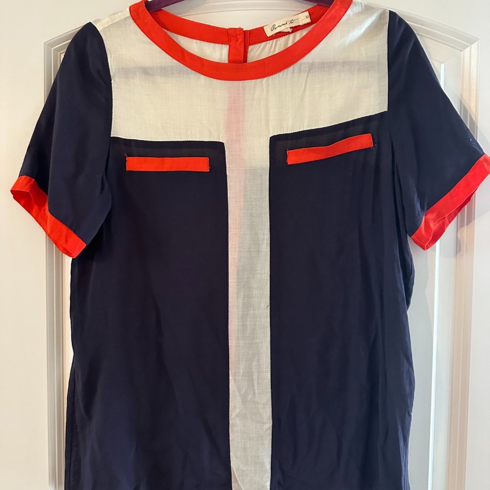 Block color short sleeve top